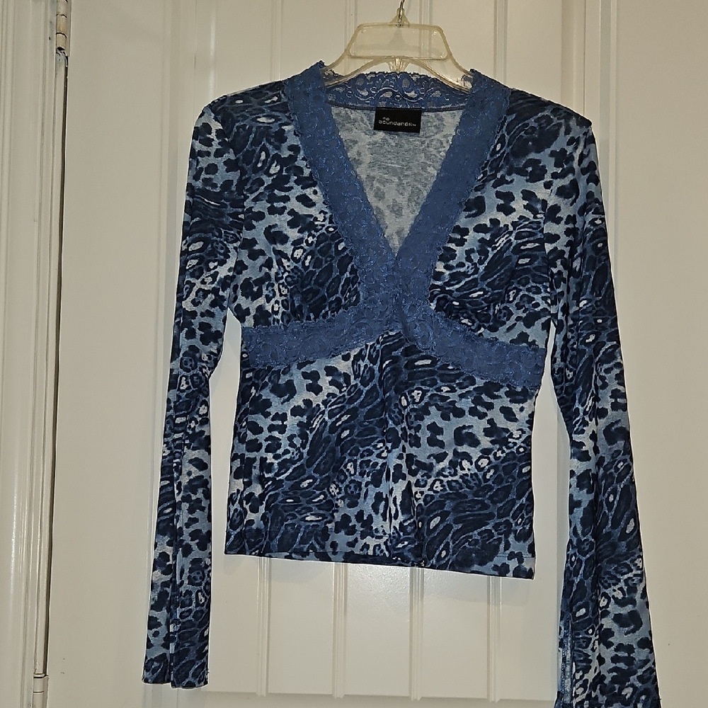 No Boundaries Blue Patterned Lace Top